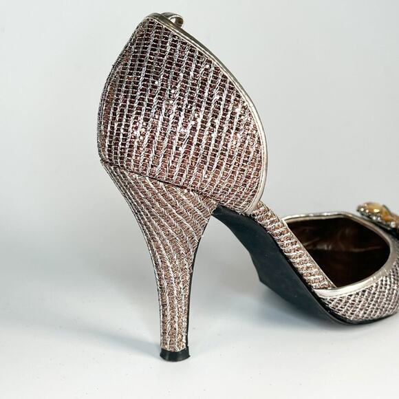 J Renee Brianna d'Orsay Silver Bronze Fabric Jeweled Stiletto Heels Shoes 7 - Picture 9 of 14